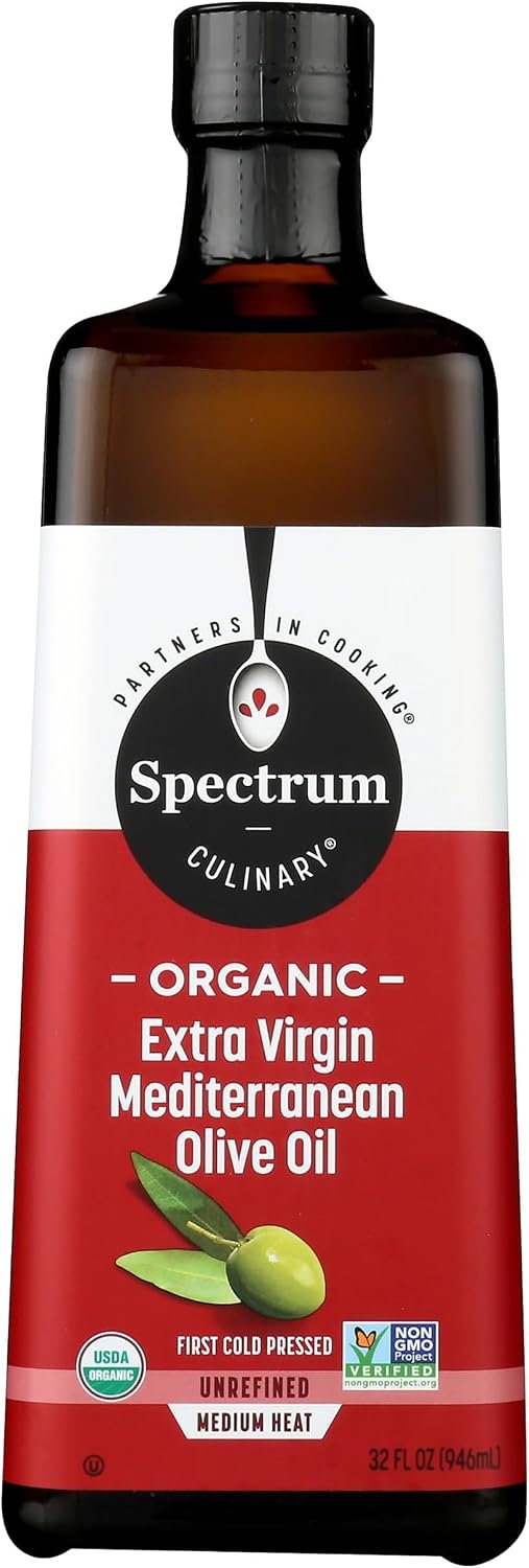 Spectrum Organic Mediterranean Extra Virgin Olive Oil, 33.8 oz (Pack of 6) — Arbequina, Picual, Koroneiki from Mediterranean blend